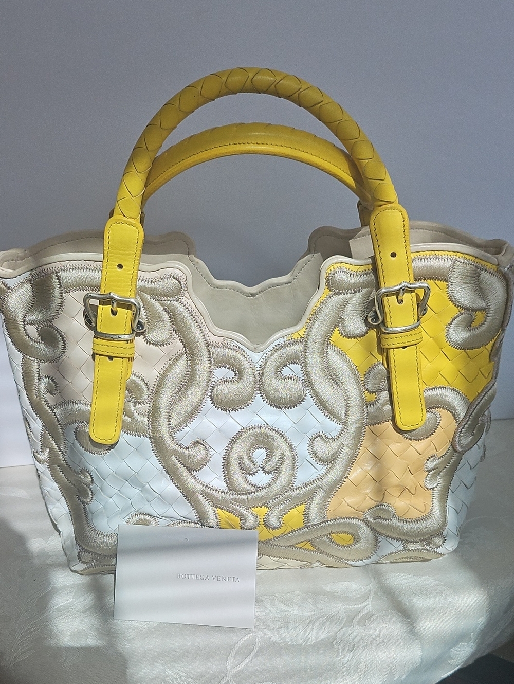 Bottega Veneta Woven And Embroidered Limited Edition Leather Top Handle Bag